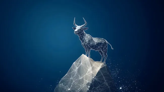 Abstrakte polygonale Stiersilhouette auf Bergspitze