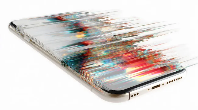 Abstrakte Smartphone-Oberfläche mit Farbglitch-Effekt