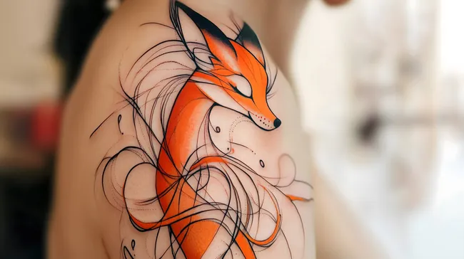 Abstraktes Fuchs-Tattoo mit dynamischen Linien und Farben