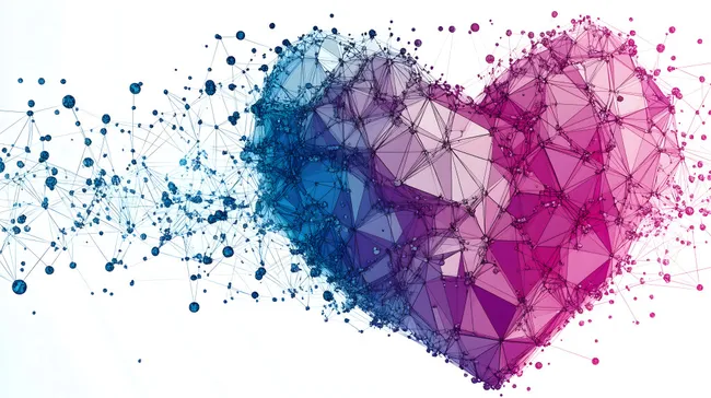 Abstraktes Herzmotiv aus Dreiecken in Blau und Pink