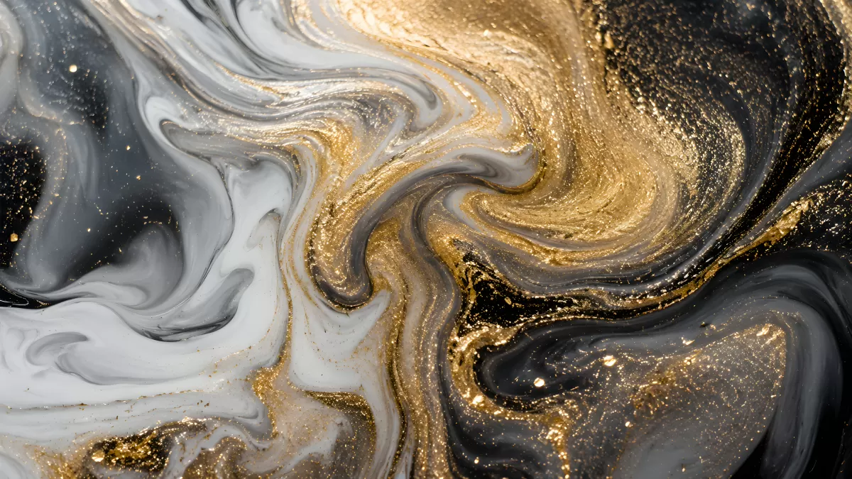 Abstraktes Marmormuster in Gold, Schwarz und Weiß