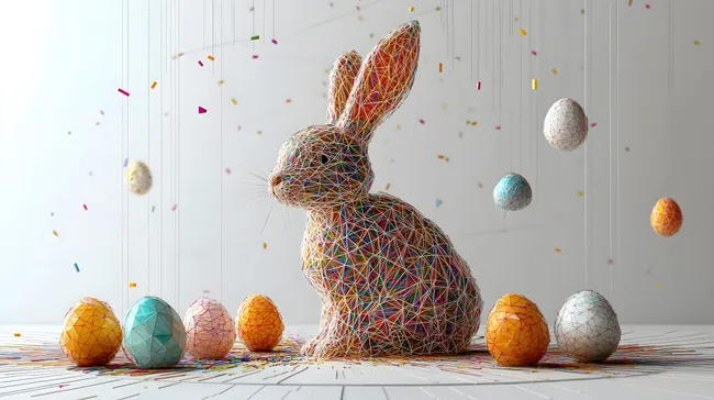 Abstraktes Osterdekor mit Drahtkonstruktionen