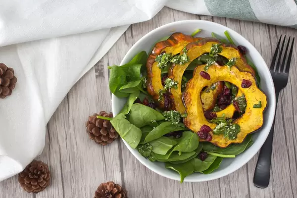 Acorn Squash and Spinach Salad top view