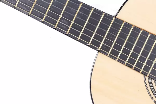 Acoustic Guitar body and neck above white background