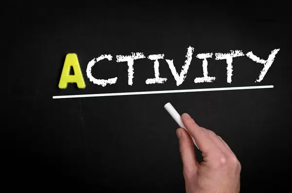 Activity Text auf schwarzem Tafel