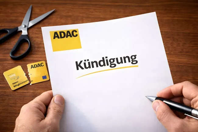 ADAC-Mitgliedskündigungsformular mit Schere und Karte