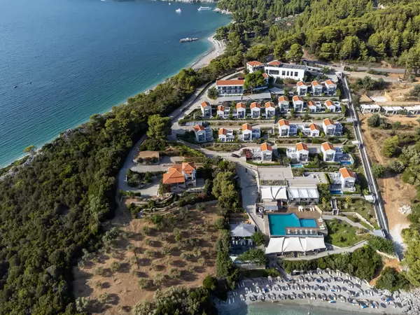 Adrina Resort & Spa: drone photo of 5-star beachfront hotel at Panormos bay, Skopelos