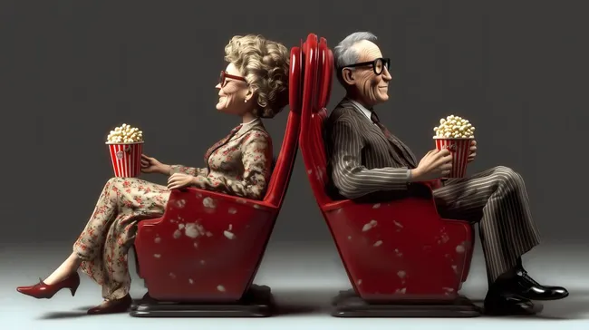 Älteres Ehepaar genießt gemeinsamen Kinoabend mit Popcorn