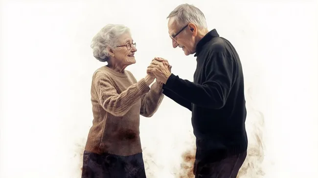 Älteres Ehepaar tanzt innig in der Natur