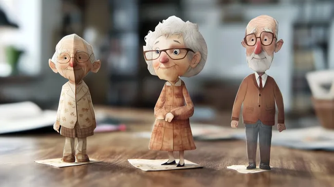Älteres Ehepaar und Großvater als niedliche Holzfiguren