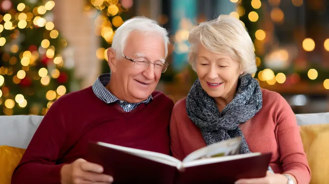 Älteres Paar genießt Weihnachtszeit gemeinsam