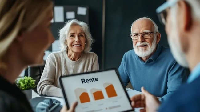 Älteres Paar überprüft Rentenpläne am Tablet