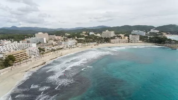 Aerial capture of the beach in Peguera, Mallorca