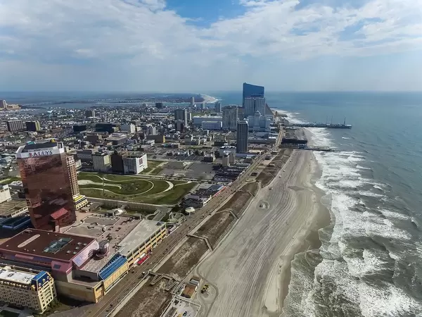 Aerial Drone Photo of Coast with Skyscraper in Atlantic City, New Jersey
