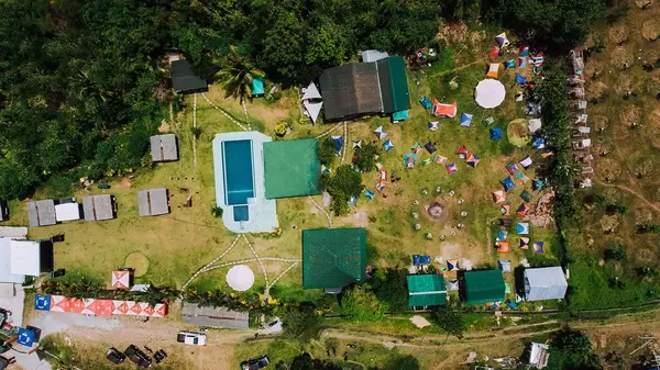Aerial flat lay of a camping ground