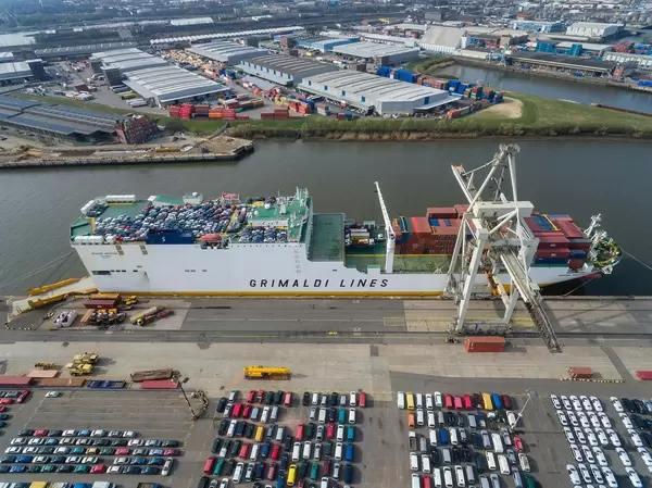 Aerial of Container Ship Grimaldi Lines