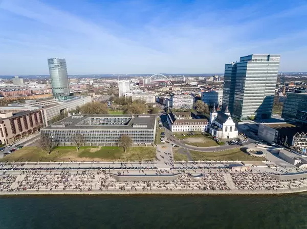 Aerial of Rheinboulevard Cologne in Golden Hour