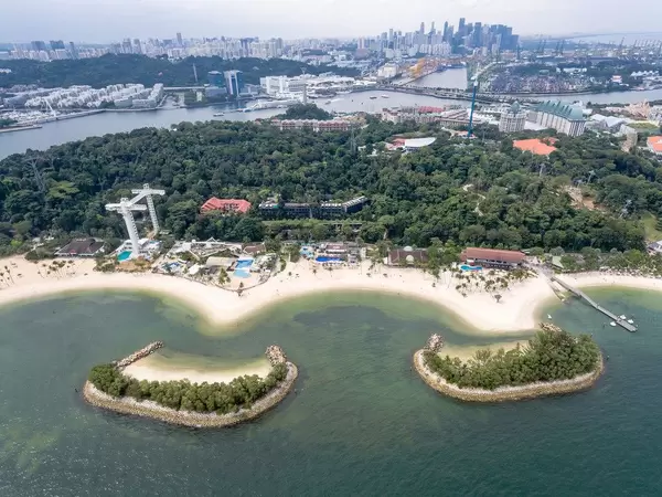 Aerial of Siloso Beach in Sentosa