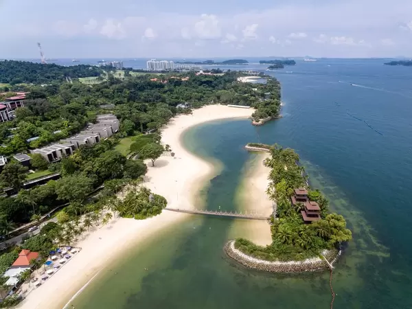 Aerial: Palawan Island and Beach in Sentosa, Singapore