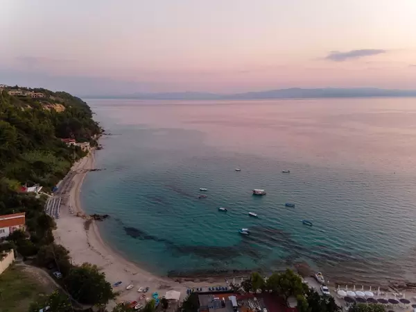 Aerial photo of Afitos beach at sunset
