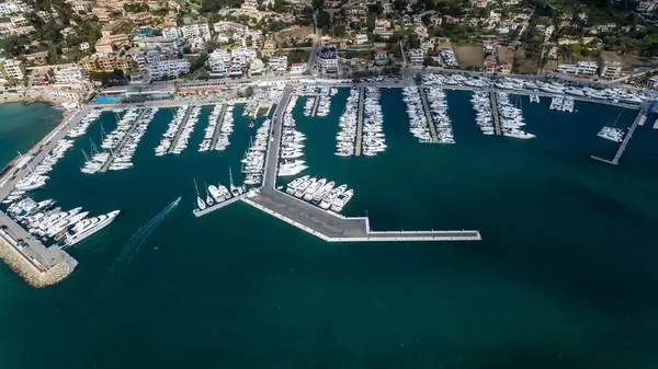 Aerial photo of the marina in Puerto de Andraitx, Mallorca