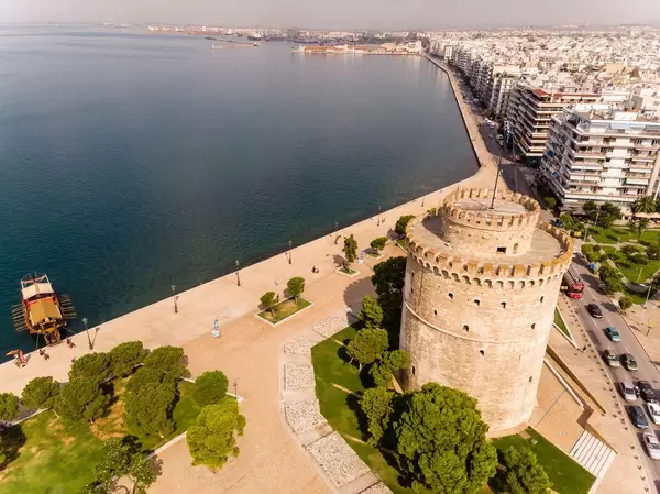 Aerial photo of the White Tower of Thessaloniki