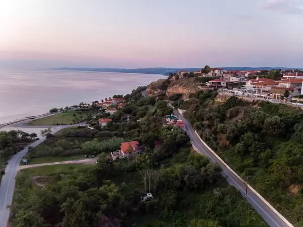 Aerial photography of Afitos at sunset
