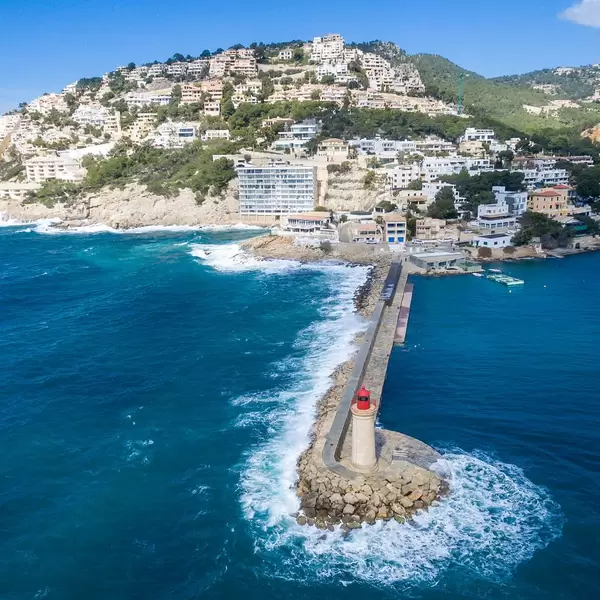 Aerial photography of the lighthouse in Puerto de Andraitx, Mallorca
