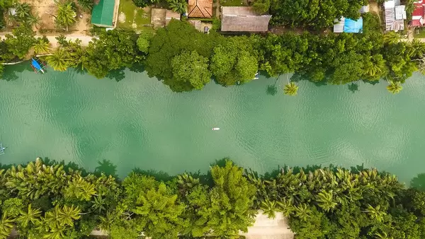 Aerial shot of a river in Palawan Island, Philippines