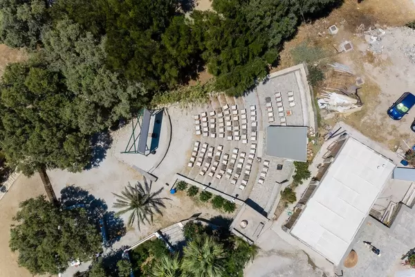 Aerial shot of the open air movie theatre "Cinema Enastron" at Park Paros in Greece