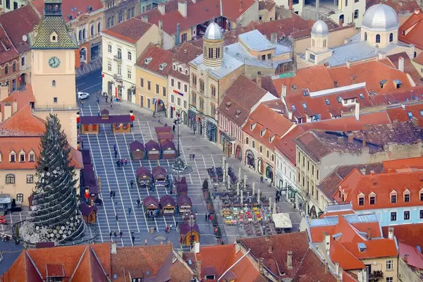 Aerial view of Brasov in December, Romania