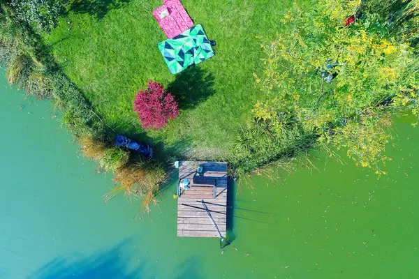 Aerial view of fishing tools on wooden pontoon (Flip 2019)