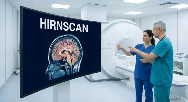 Ärzte diskutieren Hirnscanbild in moderner Klinik