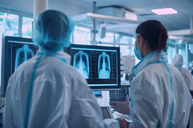 Ärzte untersuchen Röntgenbilder der Lungen