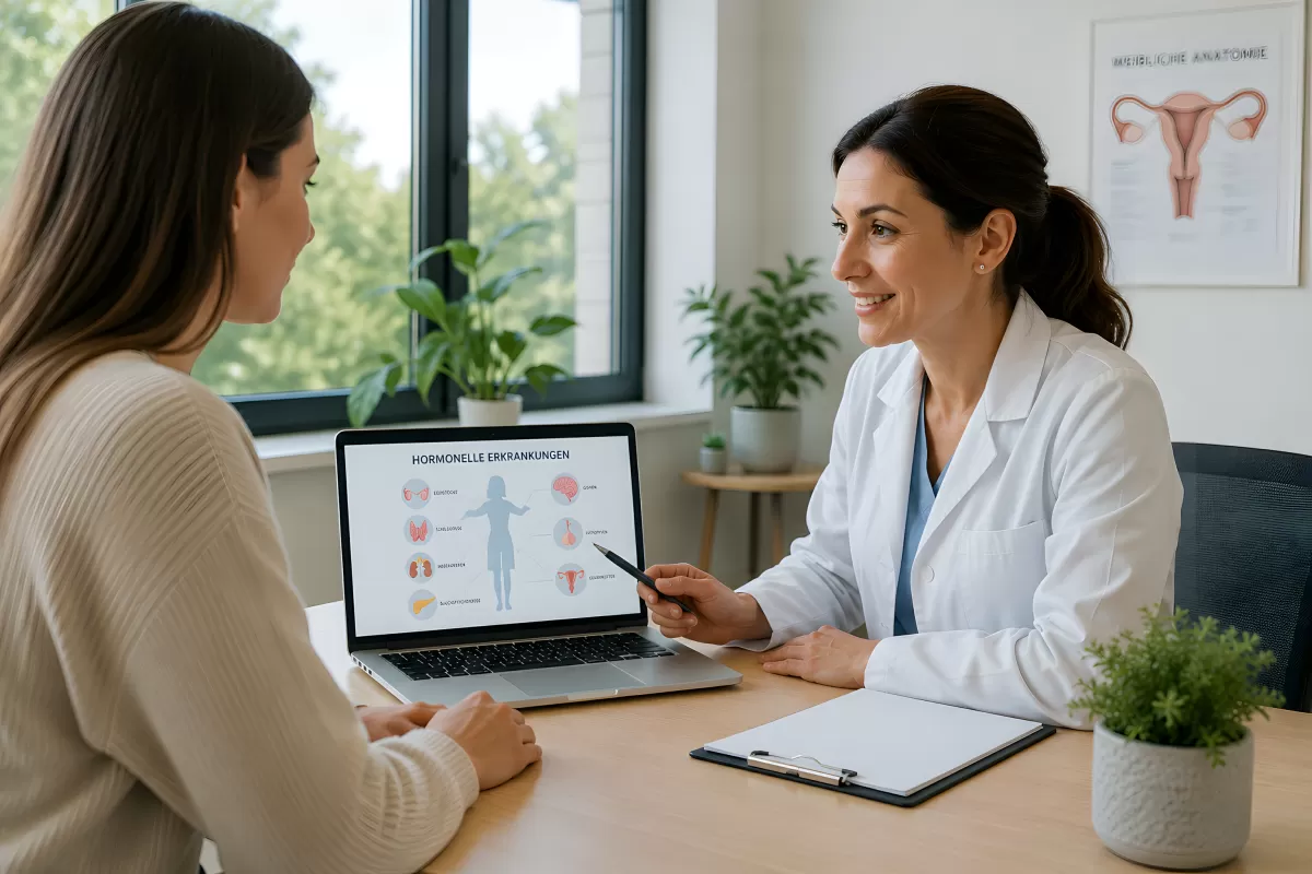 Ärztin erklärt Patientin hormonelle Erkrankungen