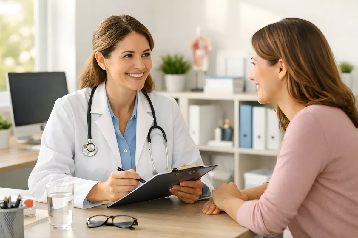 Ärztin im Gespräch mit Patientin in Arztpraxis