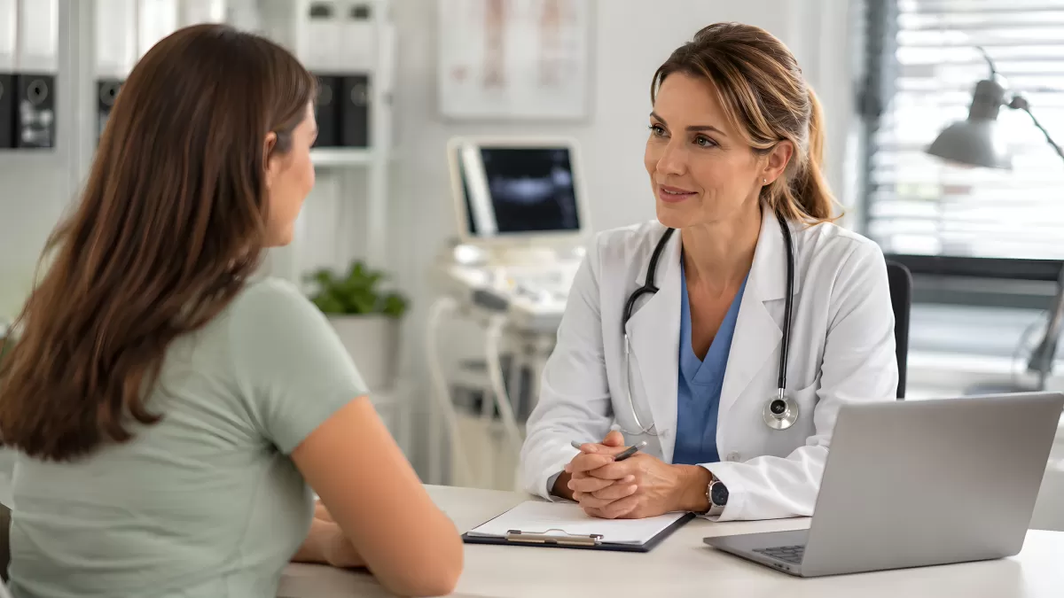 Ärztin im Gespräch mit Patientin in der Arztpraxis