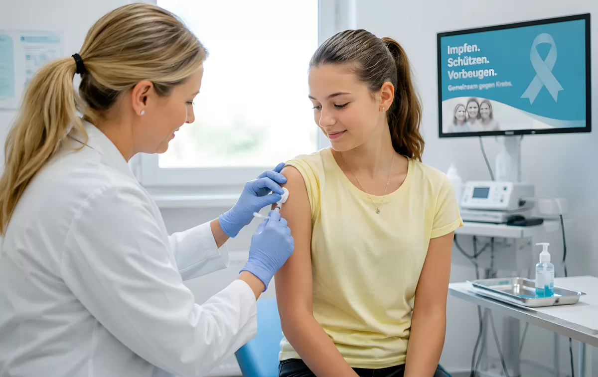 Ärztin impft Jugendliche gegen HPV in Arztpraxis