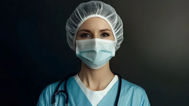 Ärztin in Schutzkleidung bei der Arbeit