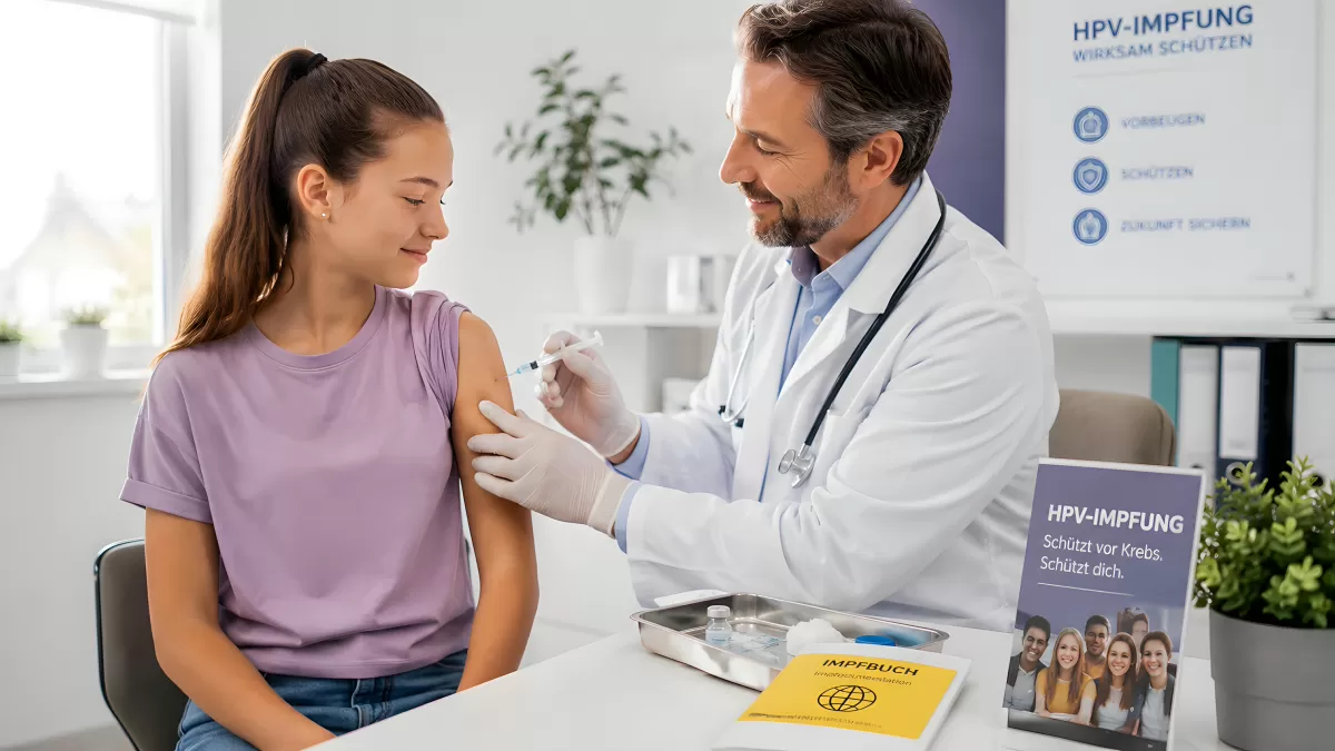Ärztin verabreicht junger Frau HPV-Impfung in Praxis