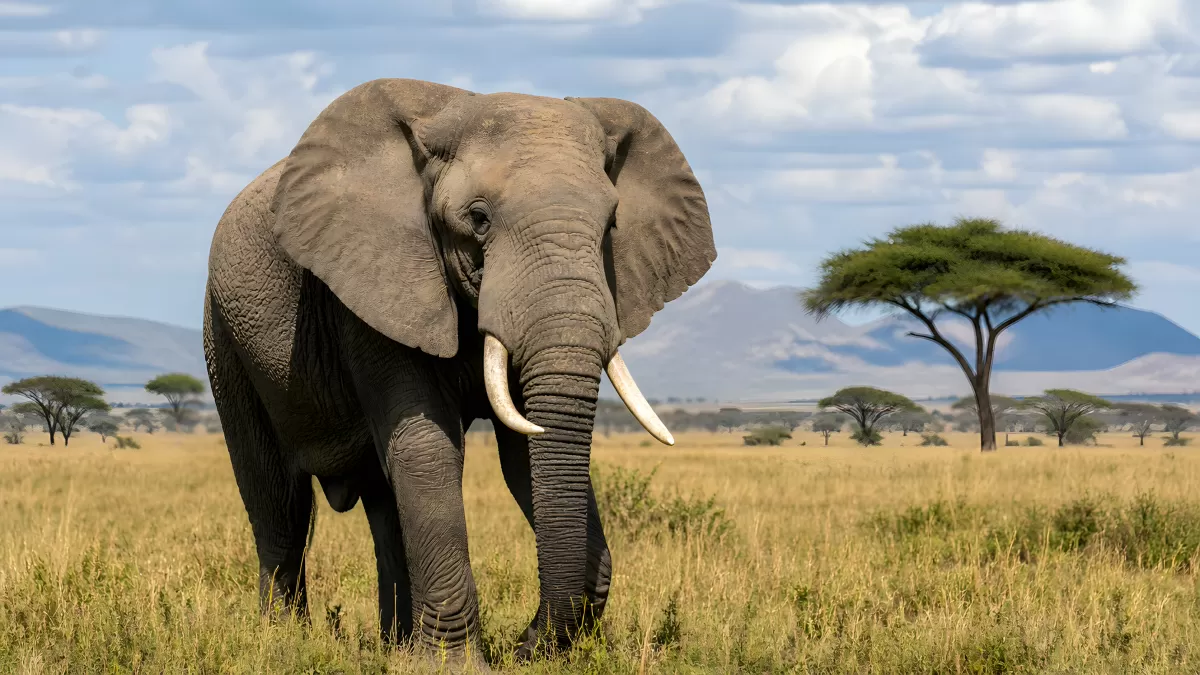 Afrikanischer Elefant in der Savanne mit Akazien