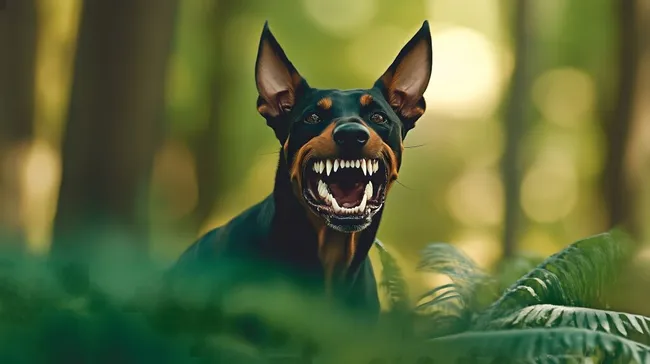 Aggressiver Rottweiler in bedrohlicher Pose