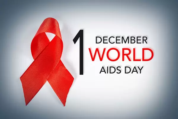 Aids awareness sign red ribbon. World Aids Day concept, 1 December, logo HIV symbol