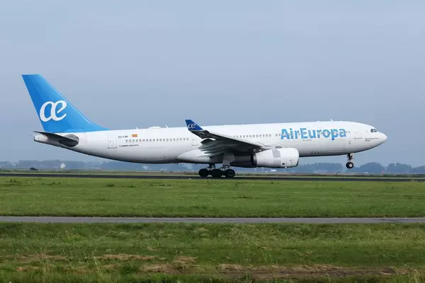 Air Europa plane touching down at Amsterdam Airport