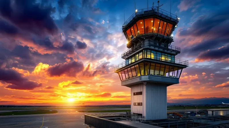 Air Traffic Control Tower at Sunset