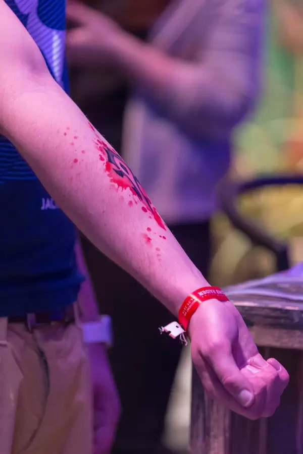 Airbrush tattoo of a Protoss sign from StarCraft 2