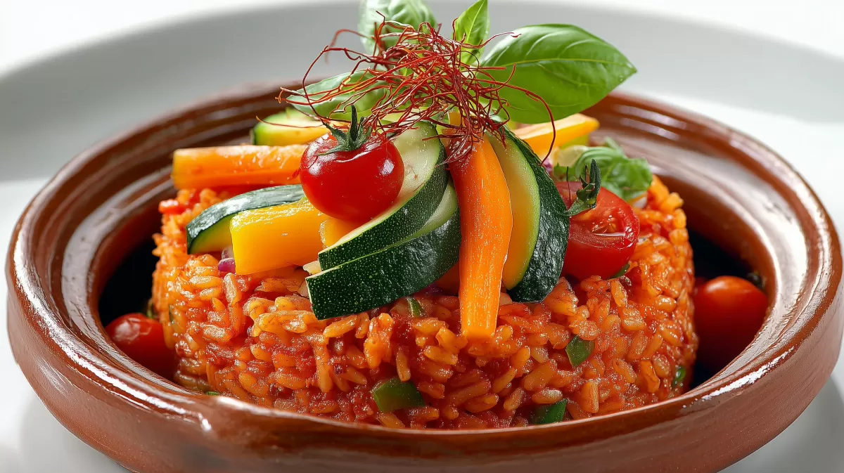 Ajvar Gemüsereis im Römertopf mit frischem Gemüse