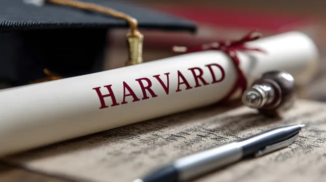 Akademischer Hintergrund mit Harvard-Diplom und Doktorhut