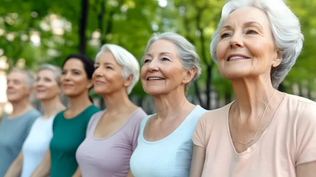 Aktive Seniorinnen lachen im Park - Porträt älterer Frauen