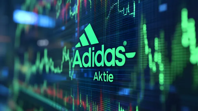 Aktuelle Aktien-Kurskurve mit adidas-Logo